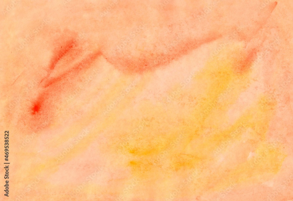 Yellow-orange watercolor background. Transparent lines and spots. Paint leaks and ombre effects. Abstract hand-painted image.