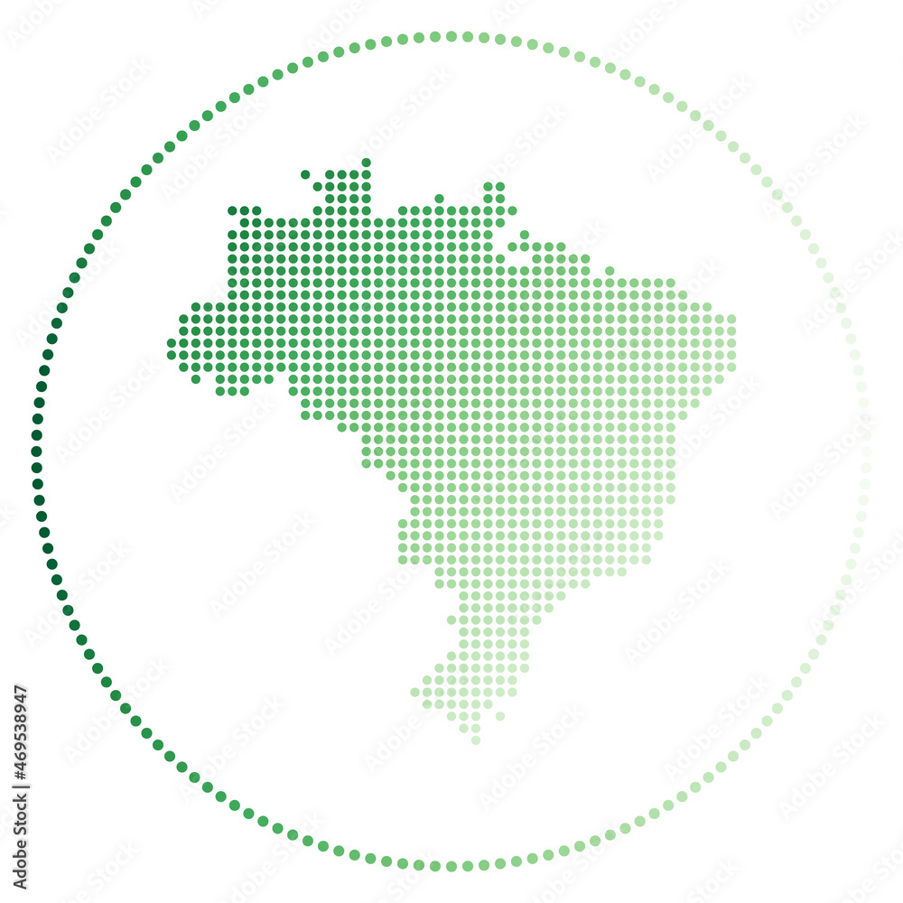 Brazil digital badge. Dotted style map of Brazil in circle. Tech icon of the country with gradiented dots. Awesome vector illustration.