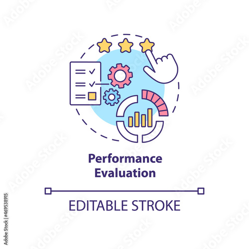 Performance evaluation concept icon. Employee working result measurement. Staff productivity appraisal abstract idea thin line illustration. Vector isolated outline color drawing. Editable stroke