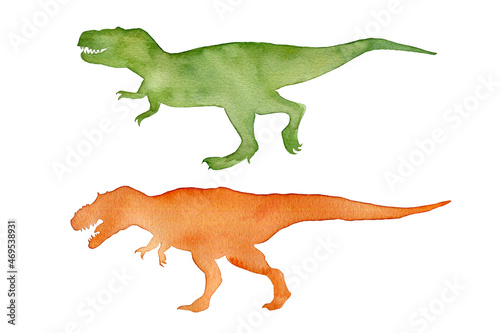 Watercolor dinosaurs silhouettes on a white background.
