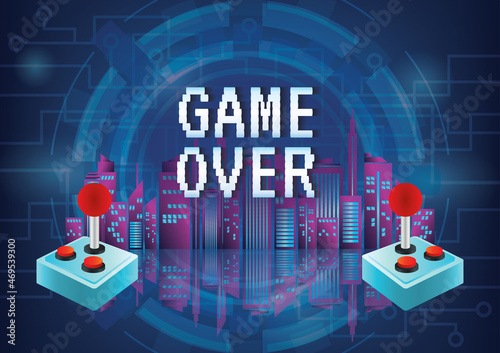 game objects on blue background