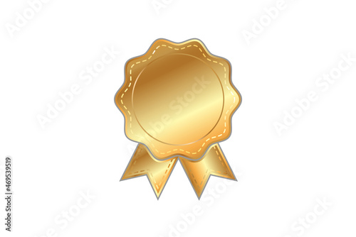 Gold medal, winner, gold ribbon badge Medal template. Vector illustration.