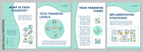 Tech sharing brochure template. Technology dissemination forms. Flyer, booklet, leaflet print, cover design with linear icons. Vector layouts for presentation, annual reports, advertisement pages