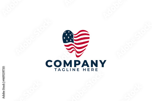 american dental logo with a combination of teeth and american flag as the icon.