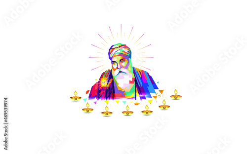 Happy Gurpurab. Indian sikh god Guru Nanak Dev Jayanti Prakash Parv festival celebration background  photo