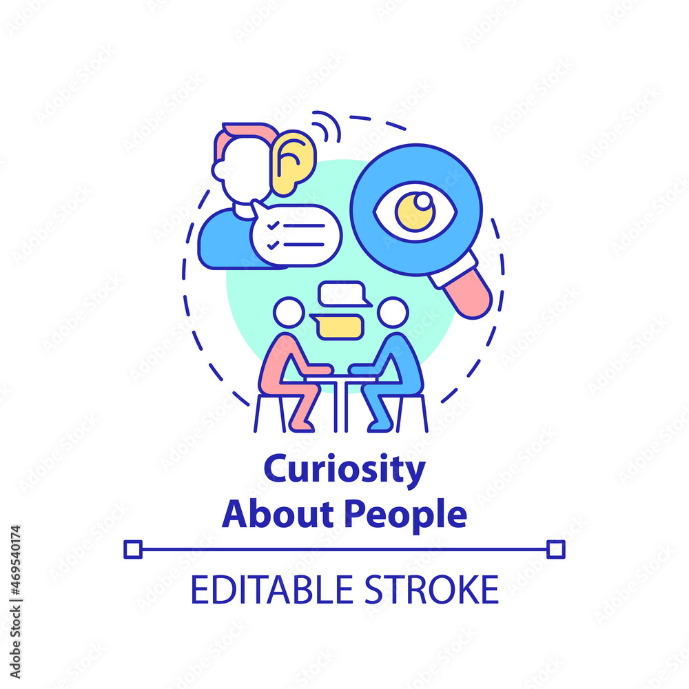 Curiosity about people concept icon. Entrepreneur characteristic abstract idea thin line illustration. Research social problems and issues. Vector isolated outline color drawing. Editable stroke
