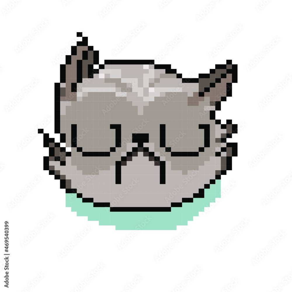 Obraz premium Cute kitten, sleeping, pixel graphics - isolated vector illustration.