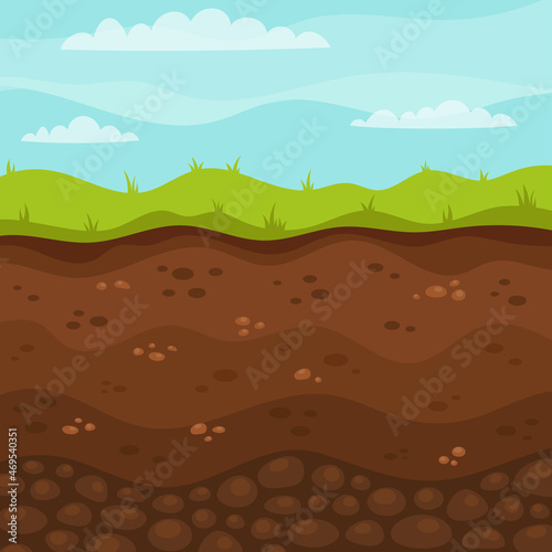 structure of soil layers with grass on surface