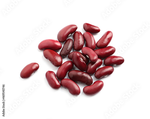 Pile of red beans on white background, top view