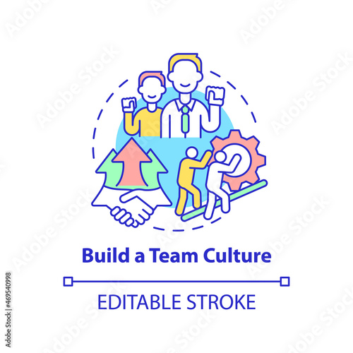 Build team culture concept icon. Social entrepreneurship abstract idea thin line illustration. Company values. Teamwork and collaboration. Vector isolated outline color drawing. Editable stroke © bsd studio