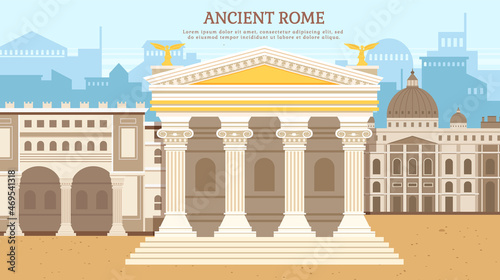 Vászonkép Ancient roman pantheon temple column building rome tiles, strategic development antique culture