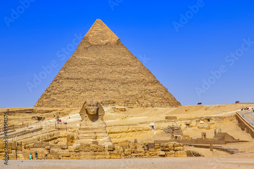 The great pyramids and Sphinx monument in Giza, Cairo, Egypt