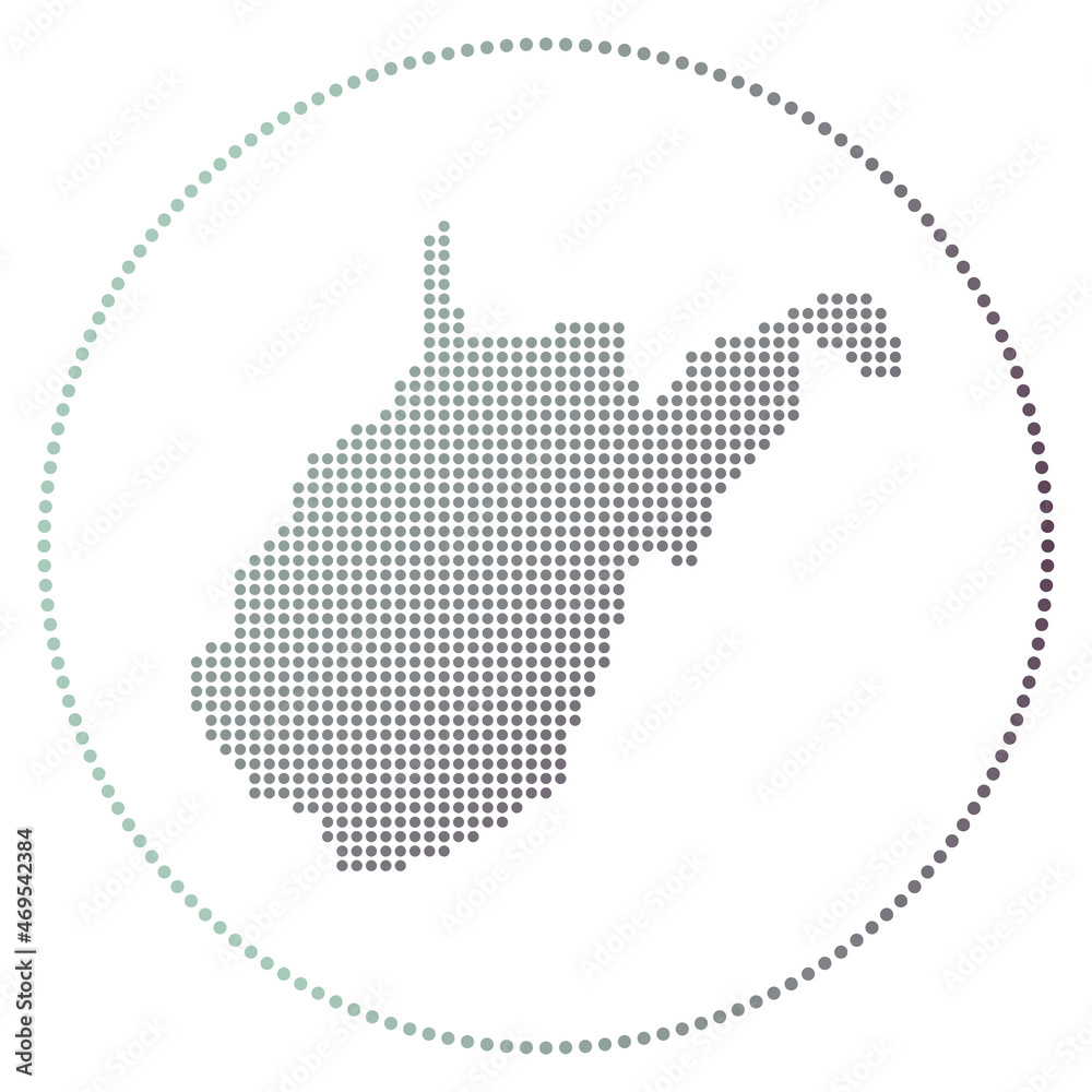 West Virginia digital badge. Dotted style map of West Virginia in circle. Tech icon of the us state with gradiented dots. Awesome vector illustration.