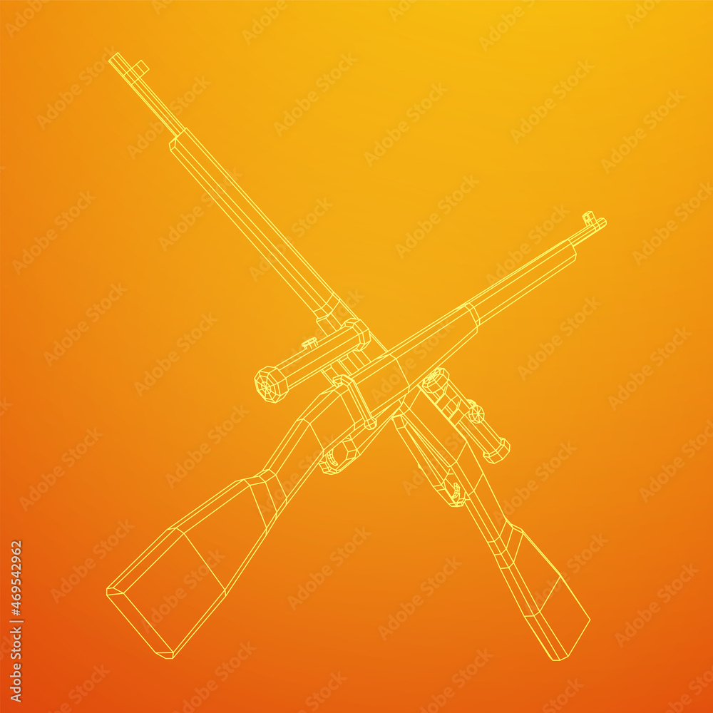 Sniper bolt-action rifle mosin nagant. Wireframe low poly mesh vector illustration. Sniper bolt-action rifle mosin nagant. Wireframe low poly mesh vector illustration.