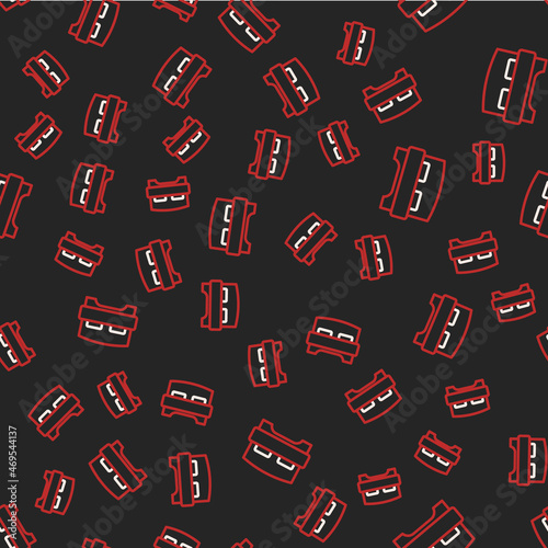 Line Big bed for two or one person icon isolated seamless pattern on black background. Vector