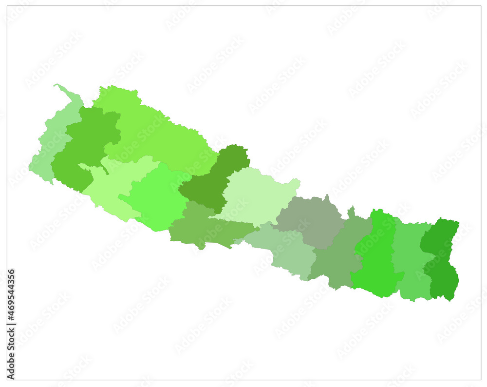 New Nepal map illustration with zonal map on white background