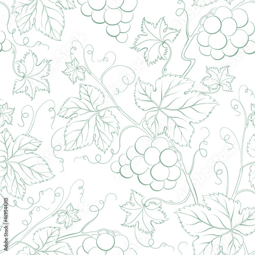 Seamless pattern of branches of grapes on white background.