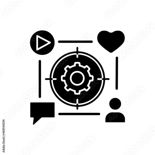 Focus and attention management black glyph icon. Improving prioritization process. Increasing productivity. Time management skills. Silhouette symbol on white space. Vector isolated illustration