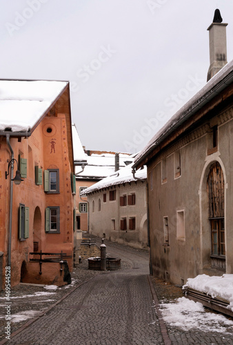 Pittoresque street in the Swiss village Guarda