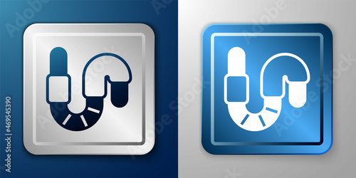 White Worm icon isolated on blue and grey background. Fishing tackle. Silver and blue square button. Vector