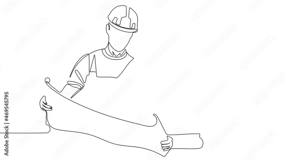 4k animated self drawing of continuous line draw building foreman ...