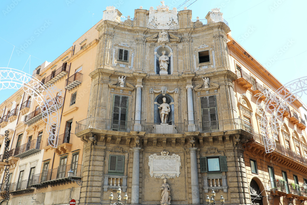 PALERMO, ITALY - JULY 05, 2020: Quattro Canti (four corners) in Palermo, Sicily, Italy