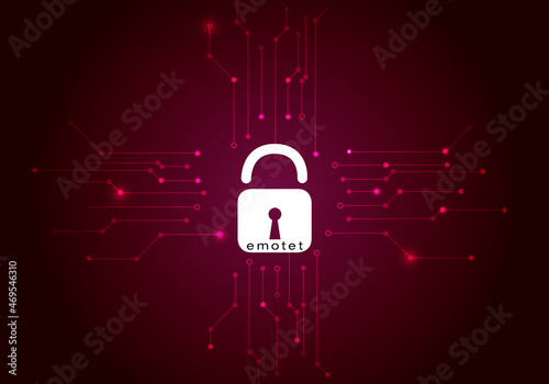 emotet computer virus on a dark background with a padlock photo