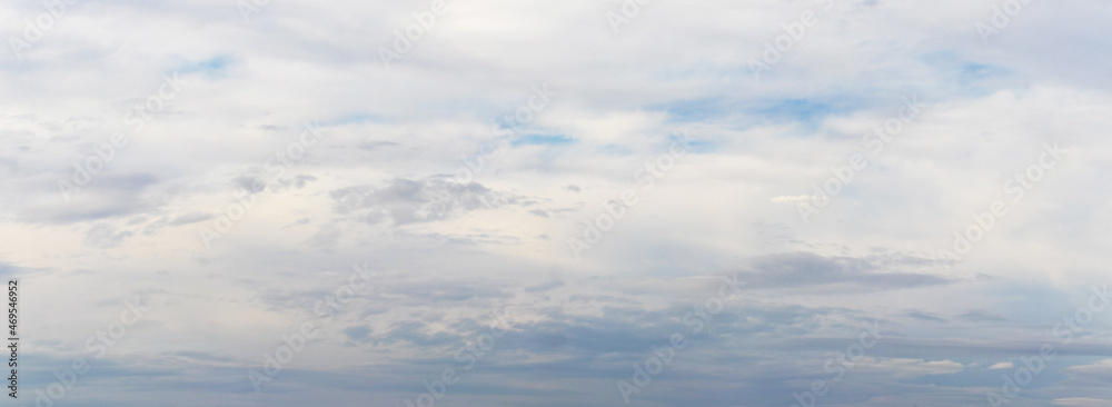 Sky with thick light clouds, panorama, blank for design