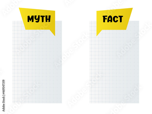 Myths and facts sign. Myths vs Facts header design with frame for text. True or false facts bubble. Paper torn design for any purposes.