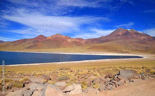 Amazing view of Miscanti lake at the elevation of 4,120 meters above sea level, Atacama desert, Antofagasta region, Chile photo