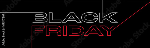 Black Friday Typography Banner. Black Friday Modern Linear Text Design on Black Background. Design Template for Black Friday Sale photo