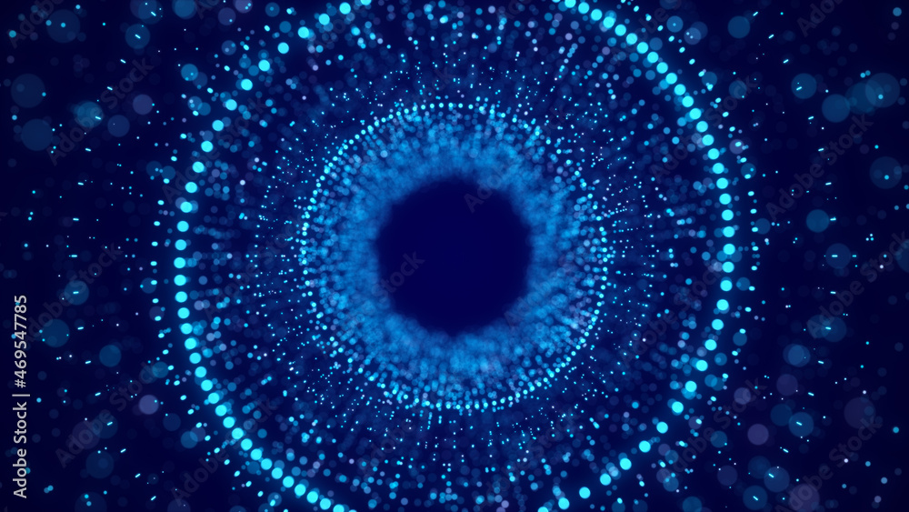 Cyber tunnel consisting of moving glowing points. Futuristic infinite space background. Concept of data transfer in cyberspace. Hi-tech illustration. 3d rendering. Cyber tunnel consisting of moving glowing points. Futuristic infinite space background. Concept of data transfer in cyberspace. Hi-tech illustration. 3d rendering.