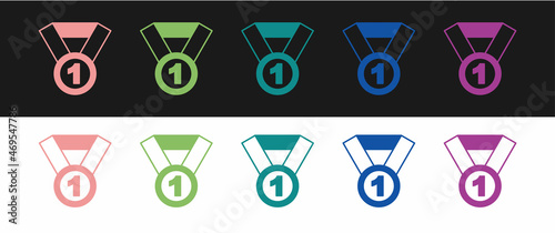 Set Medal icon isolated on black and white background. Winner symbol. Vector