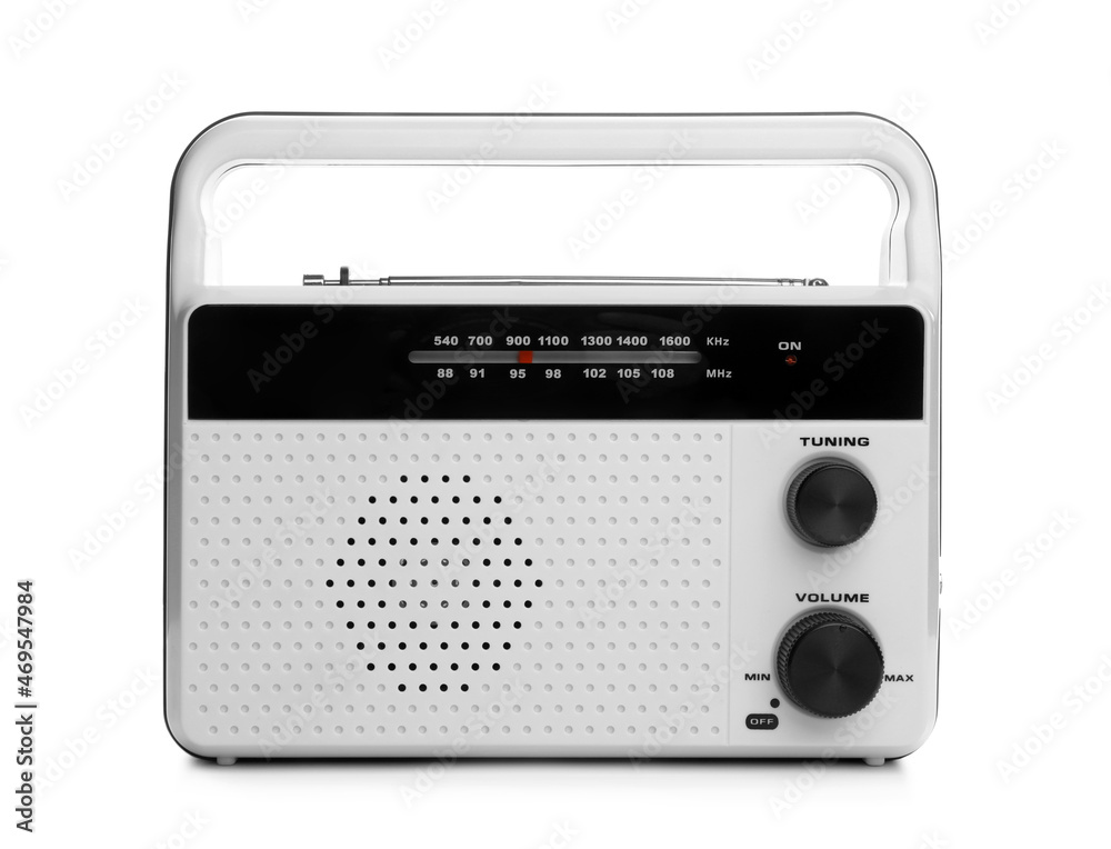 Portable retro radio receiver isolated on white