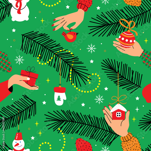 Vector seamless winter pattern. Christmass toys.