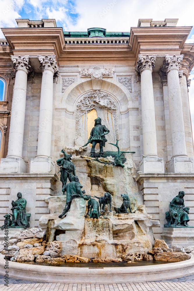 Matthias fountain at Royal palace of Buda in Budapest, Hungary