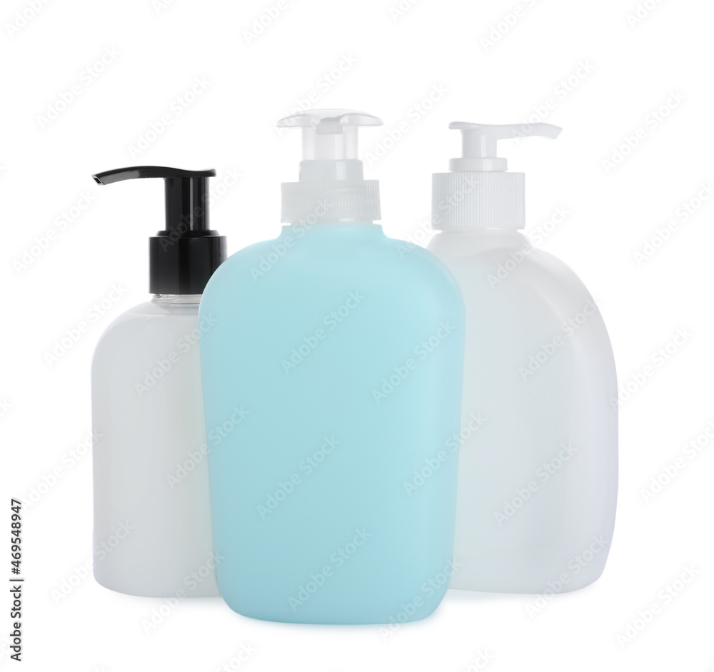 Dispensers of liquid soap on white background Dispensers of liquid soap on white background