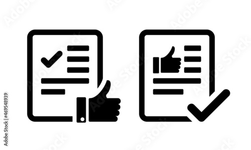 Approved document. File paper with thumb up icon and checkmark. Illustration vector