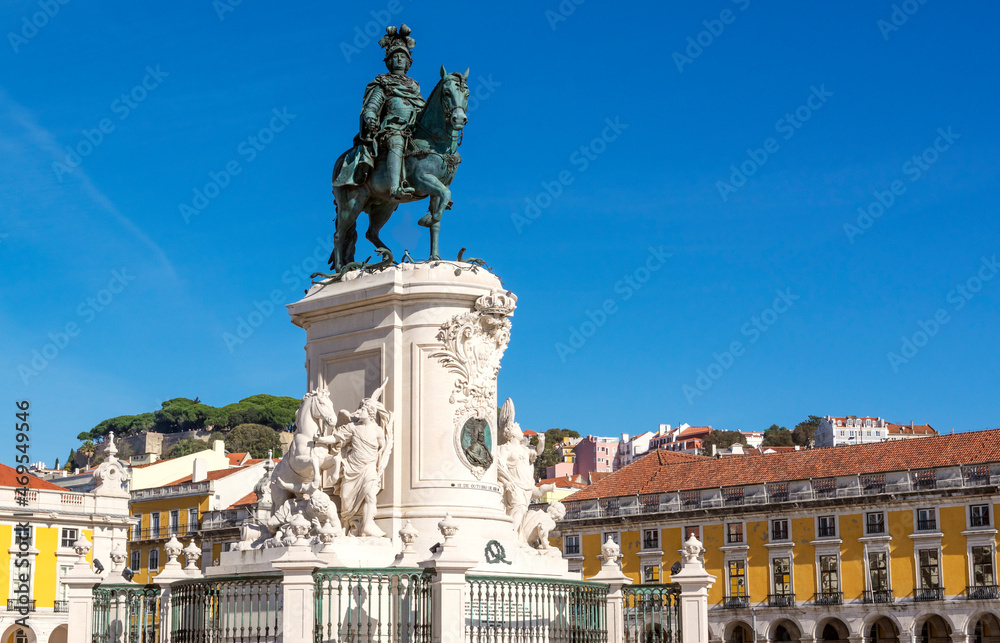 Praca do Comercio, main square of Lisbon, with Statue of King Jose I close up