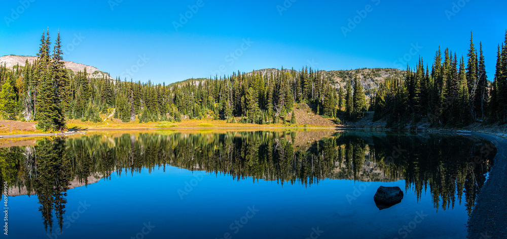 Scenic reflection from Shadow Lake in Mount Rainier National Park