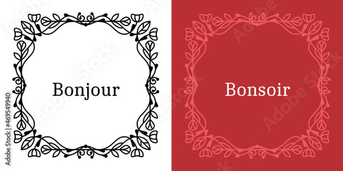 Cadre victorien style élégant luxe retro romantique invitation decoration art deco élément carré noir vecteur illustration fleur tourbillon