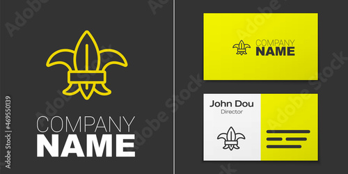 Logotype line Fleur de lys or lily flower icon isolated on grey background. Logo design template element. Vector