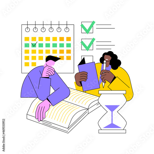Revision week abstract concept vector illustration. Effective revision, timetables and planning, reading period, exam week, learn everything, student in library, writing notes abstract metaphor.