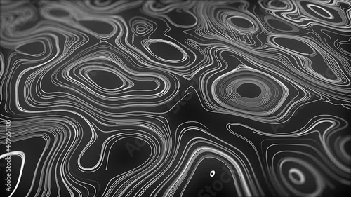 White outline topographic contour map abstract tech motion graphic design. Geometric background. Video animation Ultra HD 4K 3840x2160. Moving waves on black background. Pattern with waves of lines	
