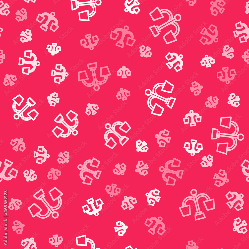 White line Chandelier icon isolated seamless pattern on red background. Vector