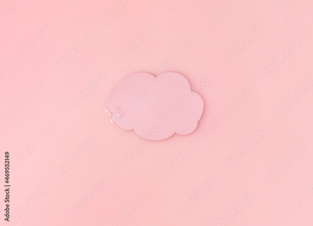 Pink cloud against pastel liquid background. Minimal, creative concept, girls dream.
