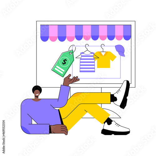 Online flea market abstract concept vector illustration. Online vintage marketplace, digital flea auction, used good ecommerce platform, second hand trade, antique internet shop abstract metaphor.