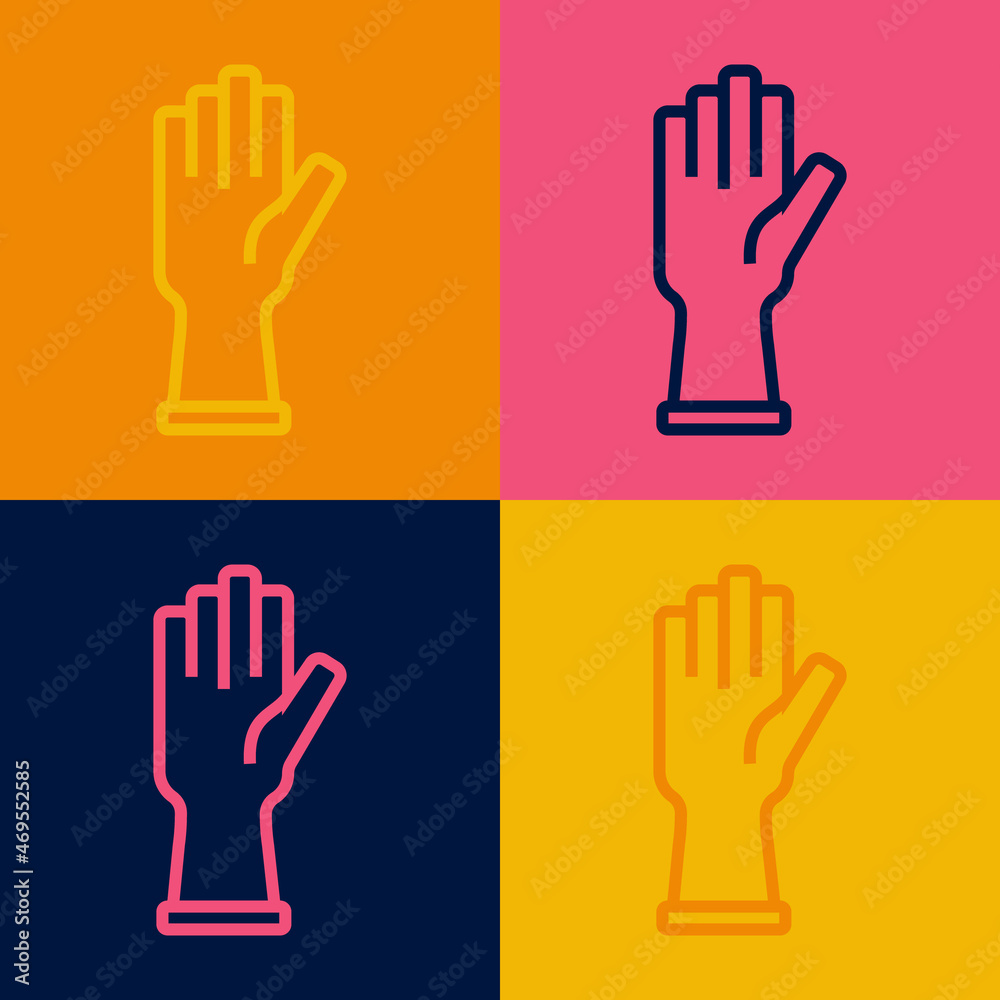 Fototapeta premium Pop art line Protective gloves icon isolated on color background. Vector