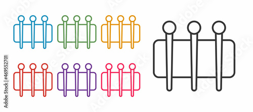 Set line Needle for sewing icon isolated on white background. Tailor symbol. Textile sew up craft sign. Embroidery tool. Set icons colorful. Vector