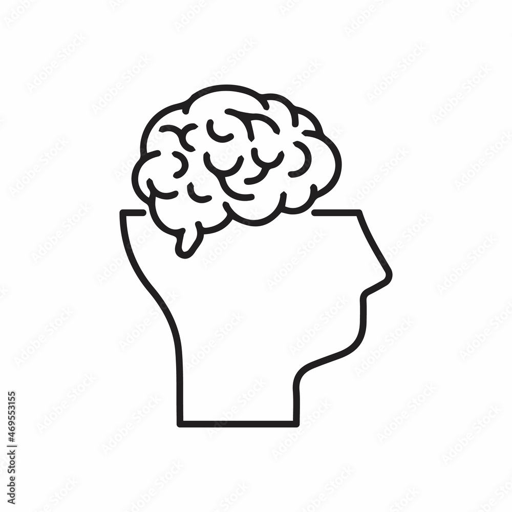 Thinking line icon. Human head with open brain. Brainwork concept Thinking line icon. Human head with open brain. Brainwork concept